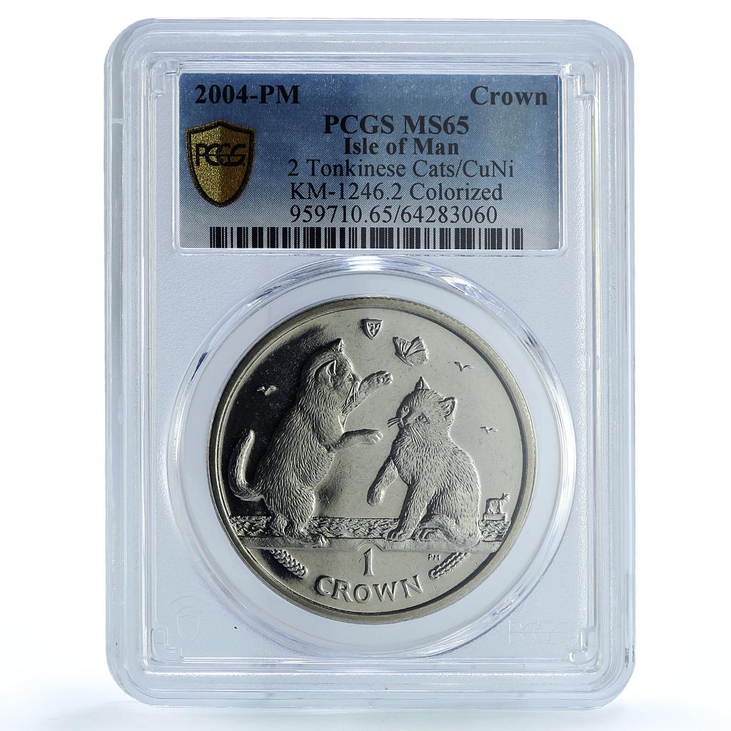 Isle of Man 1 crown Tonkinese Kittens KM-1246 Cat Crowns MS 65 PCGS Ni coin 2004 Isle of Man 1 crown Tonkinese Kittens KM-1246 Cat Crowns MS 65 PCGS Ni coin 2004