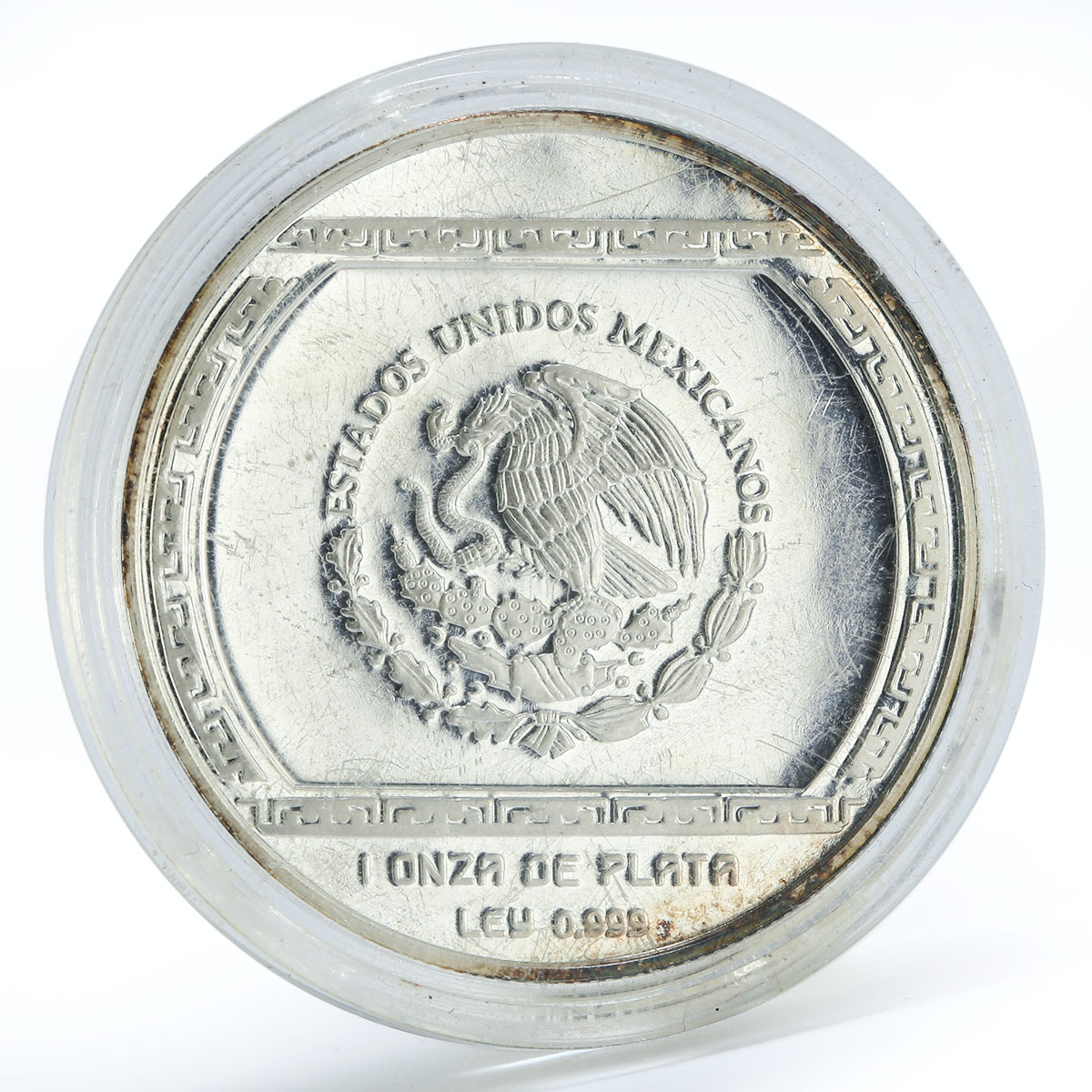 Mexico 5 pesos Stone carving representation of Crocodile proof silver coin 1993