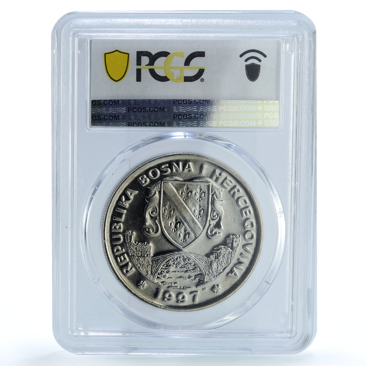 Bosnia 500 dinara Tyrannosaurus Rex KM-4 Dinosaurs MS 64 PCGS CuNi coin 1997