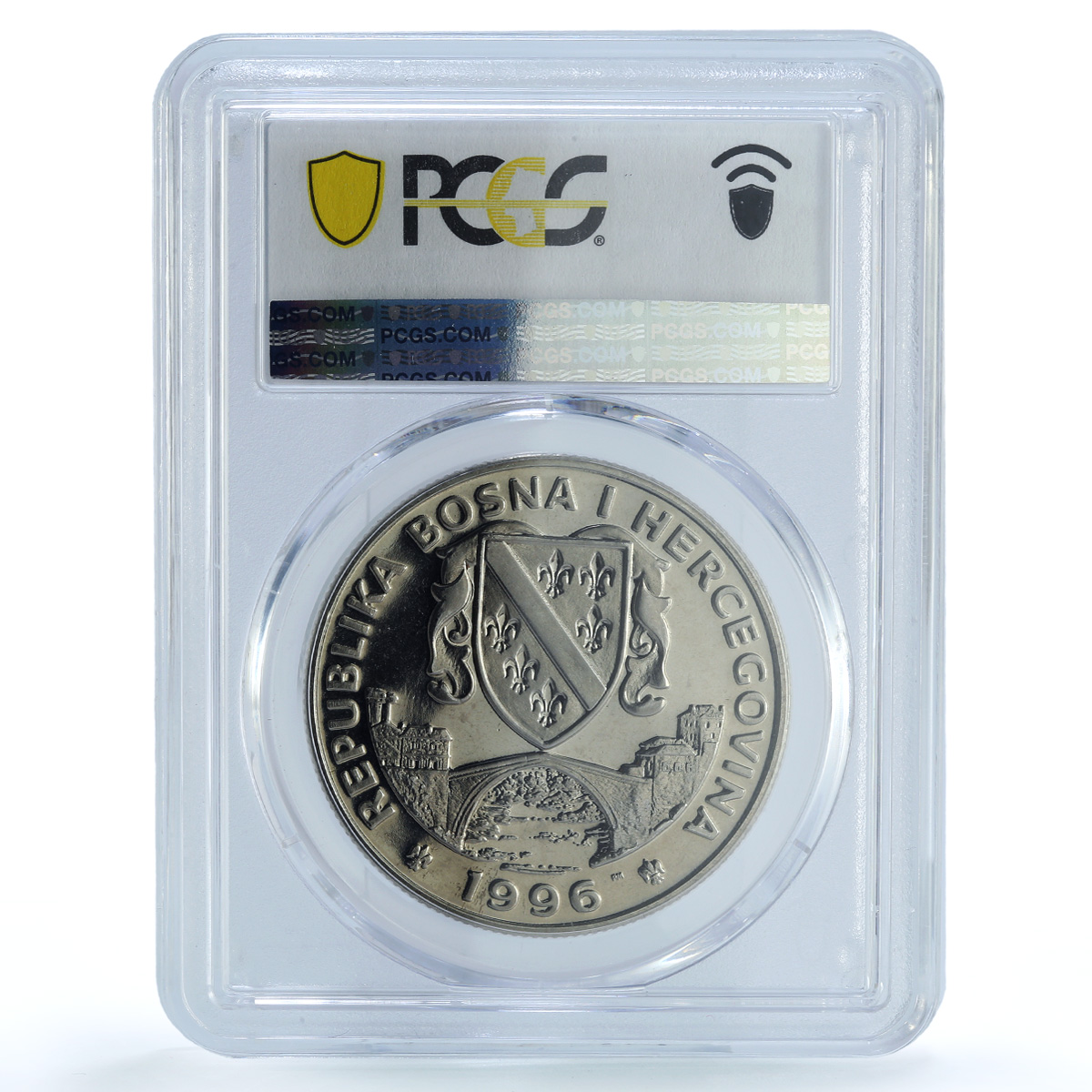 Bosnia 500 dinara Fencers KM-55 Atlanta Olympics MS 66 PCGS CuNi coin 1996