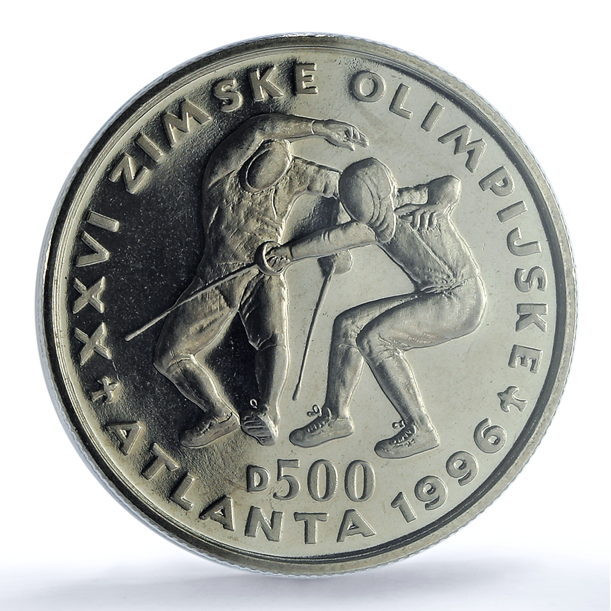 Bosnia 500 dinara Fencers KM-55 Atlanta Olympics MS 66 PCGS CuNi coin 1996