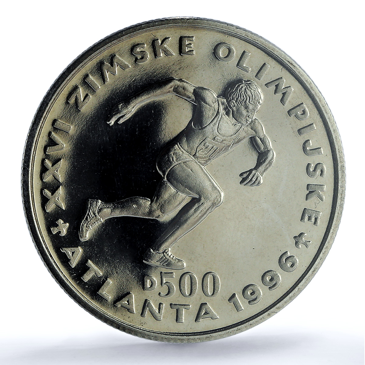 Bosnia 500 dinara Sprinter KM-53 Atlanta Olympics MS 66 PCGS CuNi coin 1996