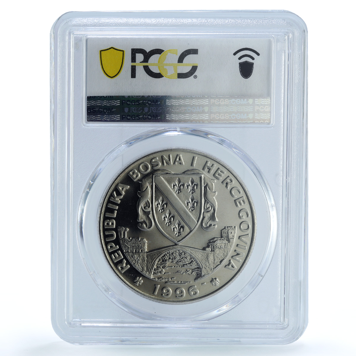 Bosnia 500 dinara Long Jumper KM-52 Atlanta Olympics MS 66 PCGS CuNi coin 1996