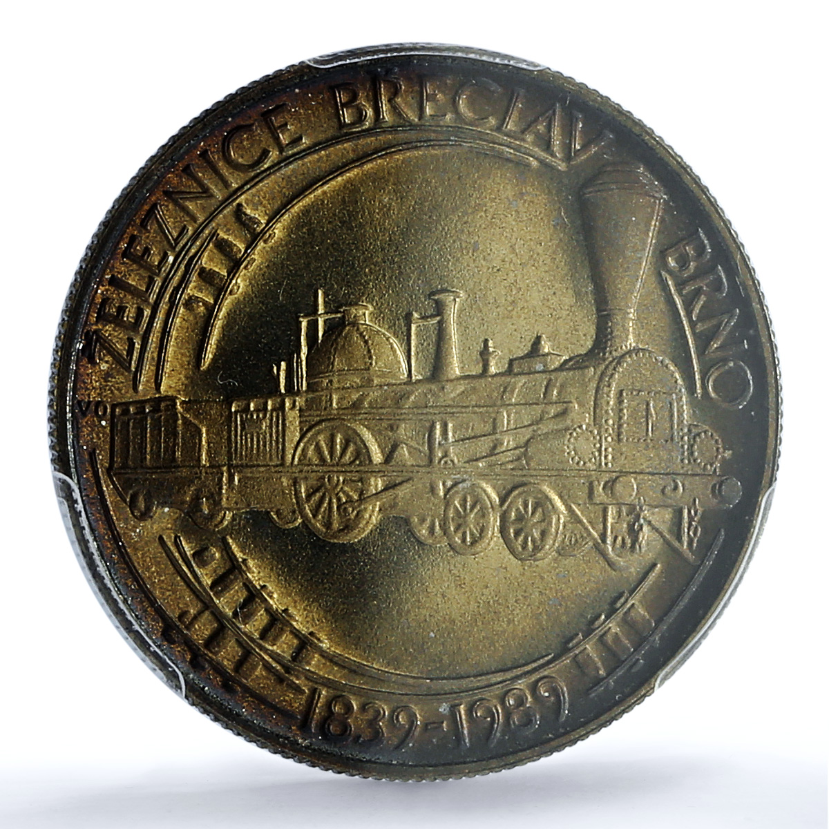 Czechoslovakia 50 korun Breclav Brno Railroad Train PR 68 PCGS silver coin 1989 Czechoslovakia 50 korun Breclav Brno Railroad Train PR 68 PCGS silver coin 1989
