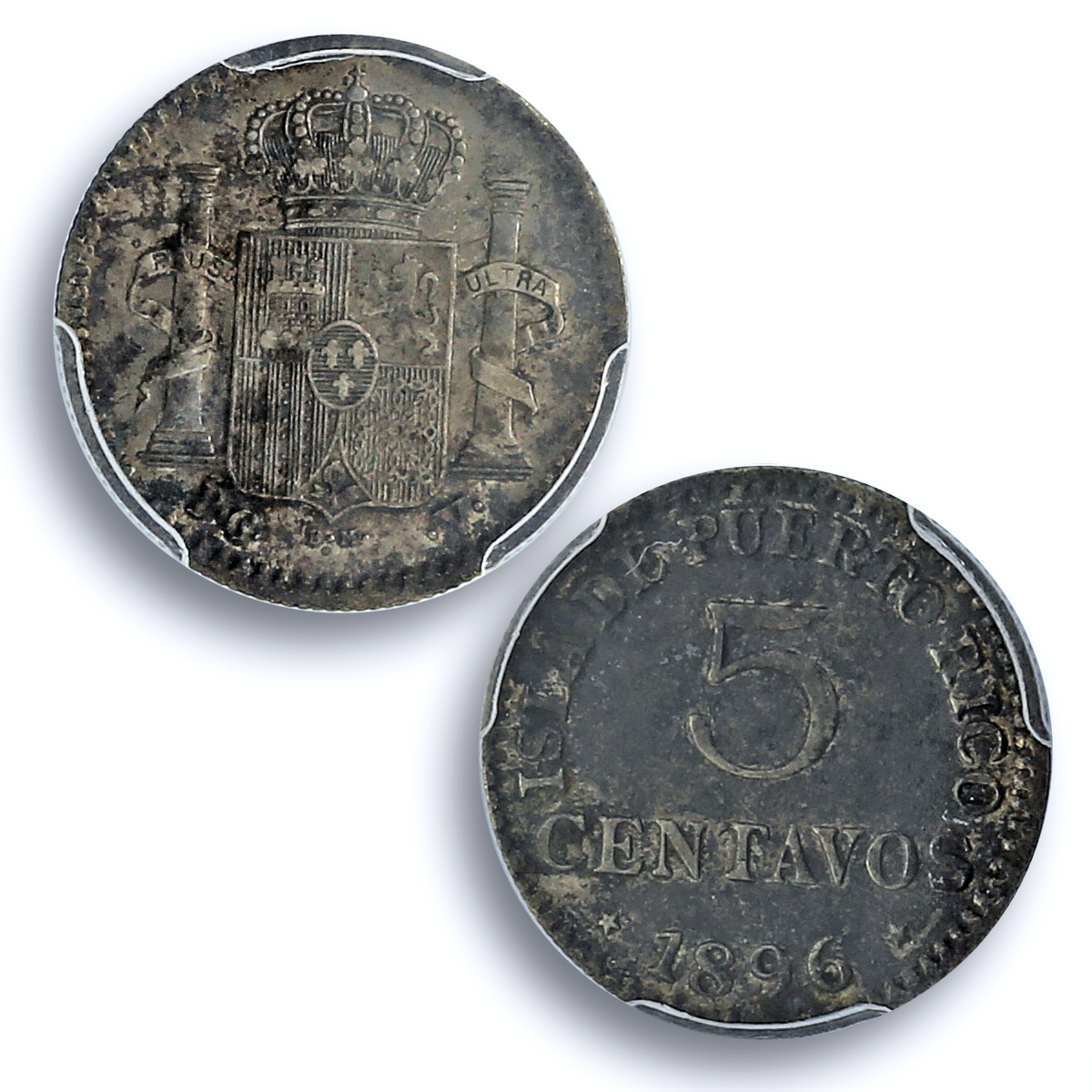 Puerto Rico Spanish 5 centavos Alfonso XIII KM-20 AU 53 PCGS silver coin 1896