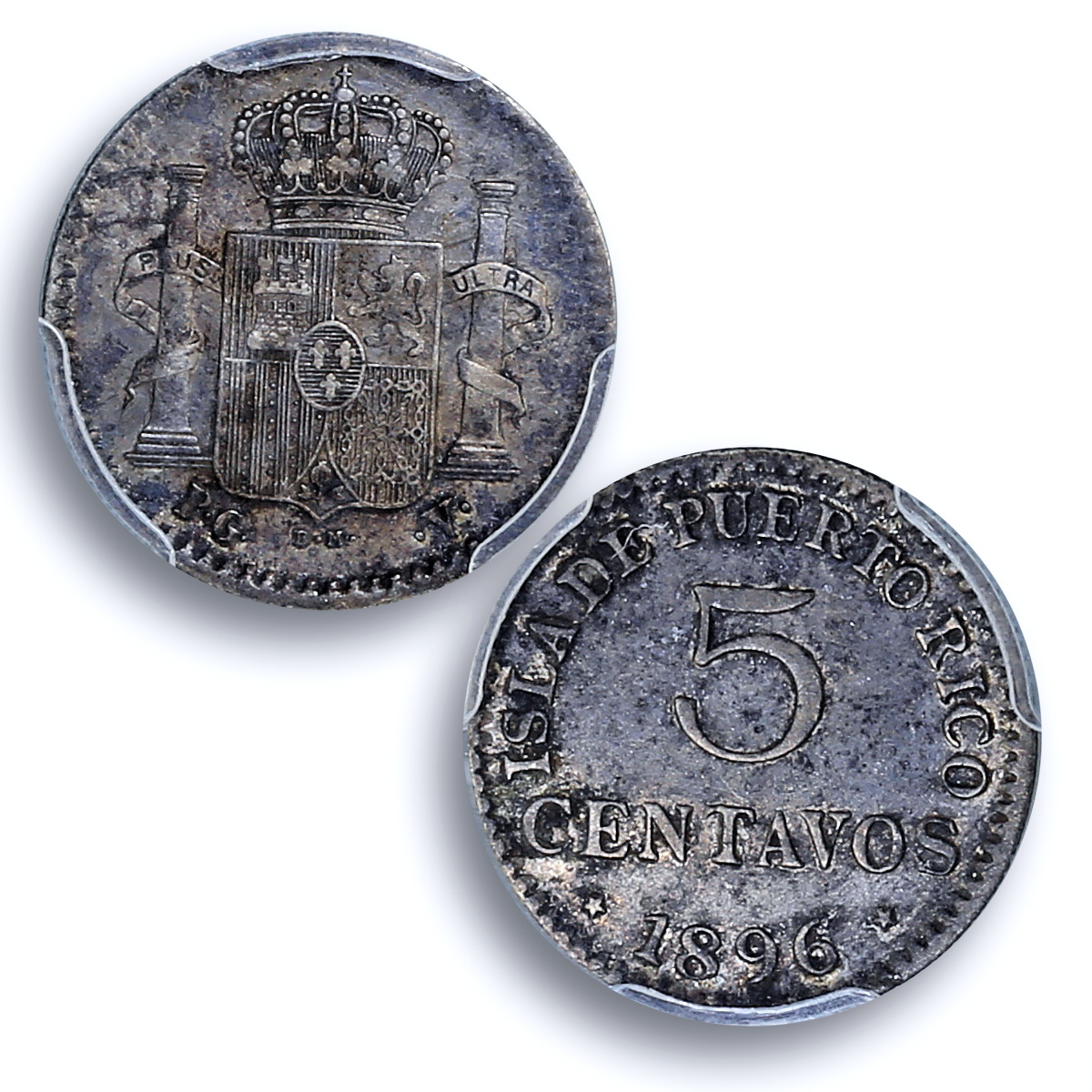Puerto Rico Spanish 5 centavos Alfonso XIII KM-20 AU 53 PCGS silver coin 1896