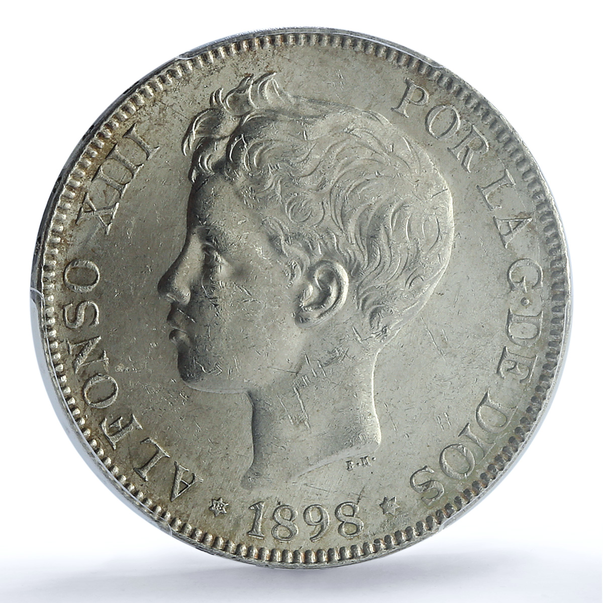 Spain 5 pesetas Alfonso XIII Child Portrait KM-707 MS 62 PCGS silver coin 1898 Spain 5 pesetas Alfonso XIII Child Portrait KM-707 MS 62 PCGS silver coin 1898