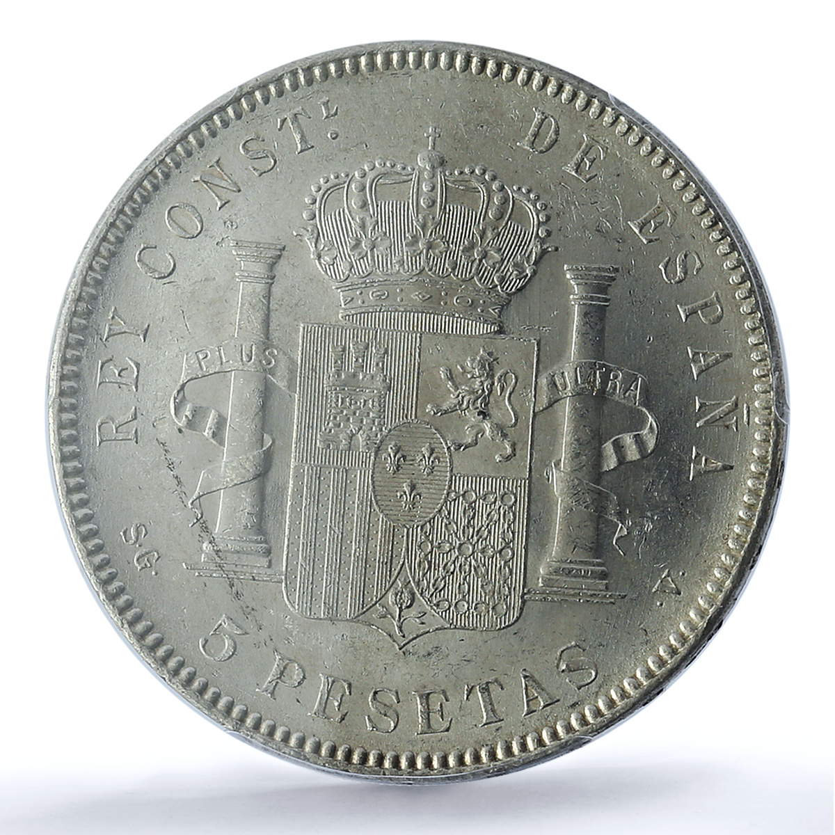 Spain 5 pesetas Alfonso XIII Child Portrait KM-707 MS 62 PCGS silver coin 1898 Spain 5 pesetas Alfonso XIII Child Portrait KM-707 MS 62 PCGS silver coin 1898