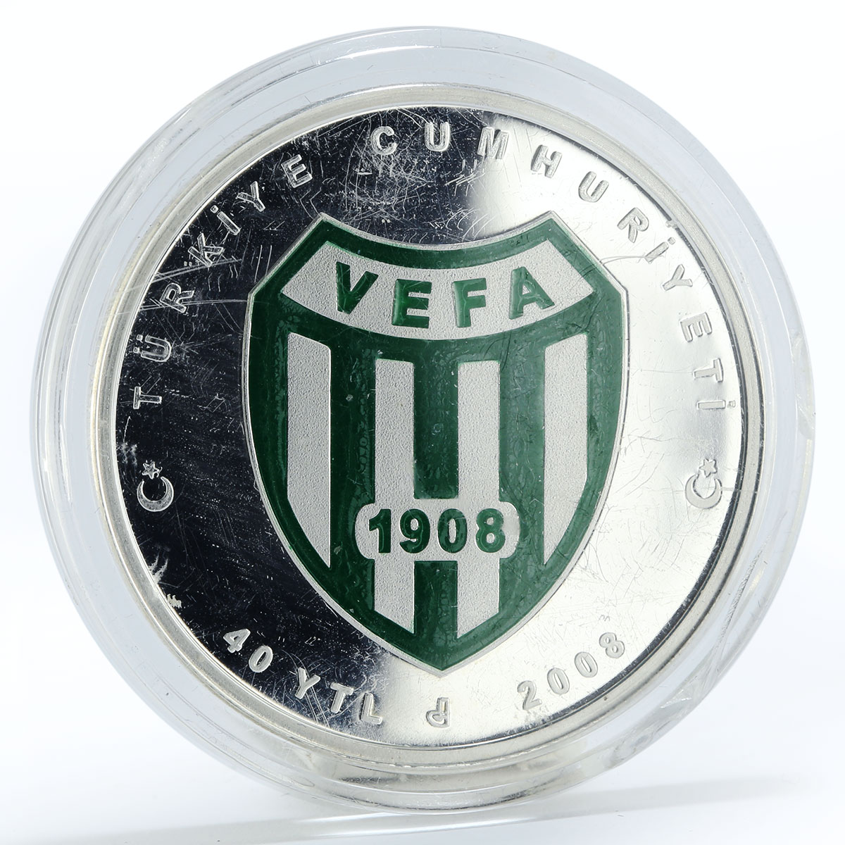 Turkey 40 yeni lira 100th of Vefa Sport club colored silver coin 2008