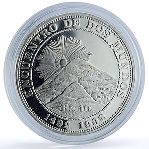 Bolivia 10 bolivianos Cerro Potosi Encounter Two Worlds proof silver coin 1991