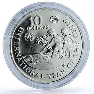 Cayman Islands 10 dollars Year of Child KM-72 UNICEF Turtle silver coin 1982