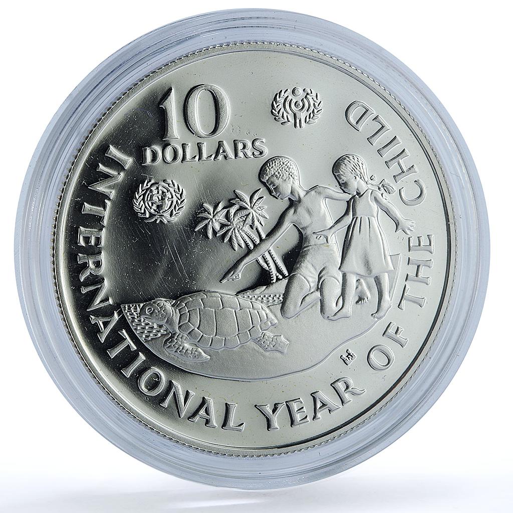 Cayman Islands 10 dollars Year of Child KM-72 UNICEF Turtle silver coin 1982 Cayman Islands 10 dollars Year of Child KM-72 UNICEF Turtle silver coin 1982
