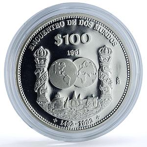 Mexico 100 pesos Columnaria KM-540 Ibero-American Ship silver coin 1991
