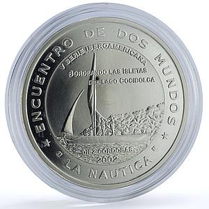Nicaragua 10 cordobas Bordering Islets Navigation Ship proof silver coin 2002