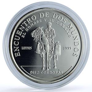 Nicaragua 10 cordobas Delivery Ibero-American Man Horse proof silver coin 1999