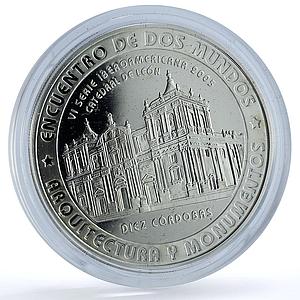 Nicaragua 10 cordobas Leon Cathedral Ibero-American Architecture Ag coin 2005