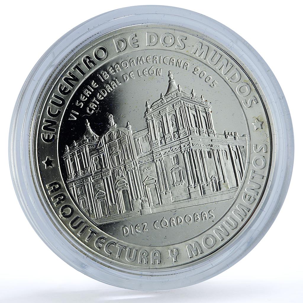 Nicaragua 10 cordobas Leon Cathedral Ibero-American Architecture Ag coin 2005 Nicaragua 10 cordobas Leon Cathedral Ibero-American Architecture Ag coin 2005