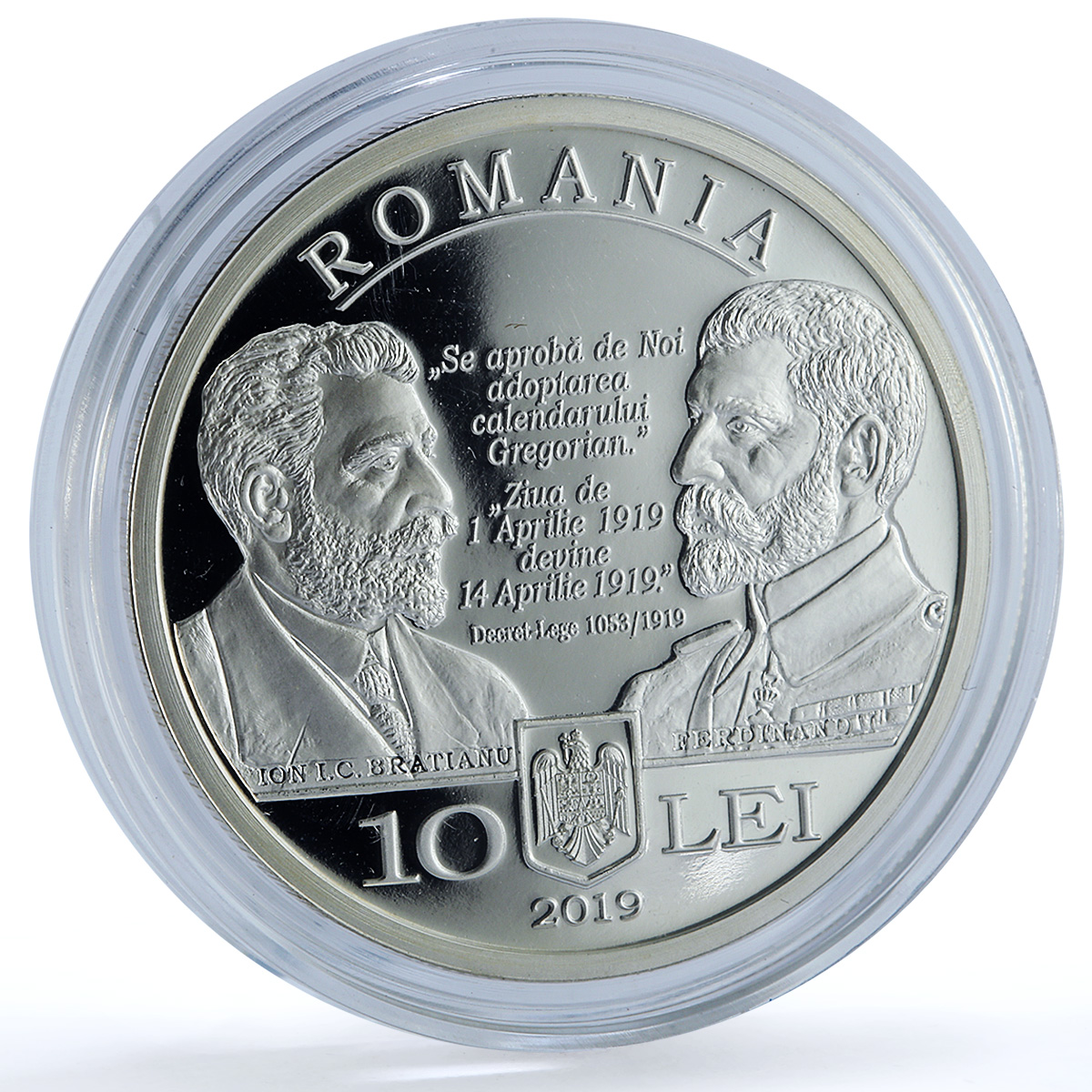 Romania 10 lei Gregorian Calendar KM-458 Ferdinand I Bratianu silver coin 2019