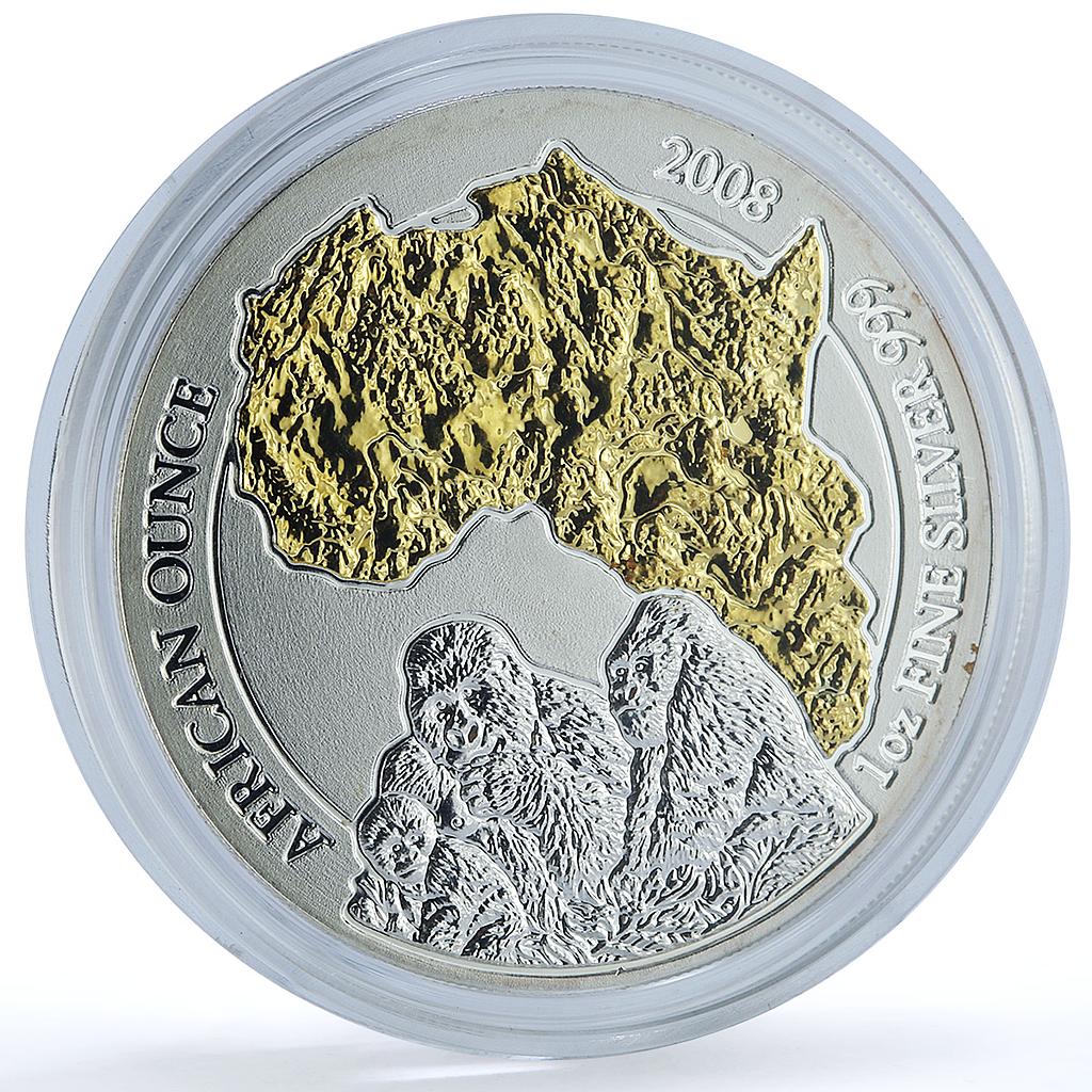 Rwanda 50 francs Gorilla Gilt KM-46 African Ounce Fauna Monkey silver coin 2008 Rwanda 50 francs Gorilla Gilt KM-46 African Ounce Fauna Monkey silver coin 2008