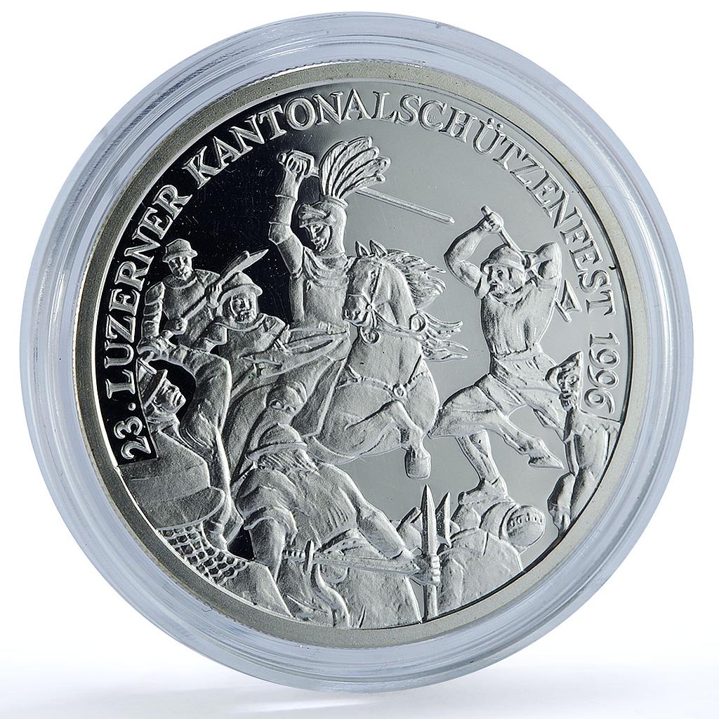 Switzerland 50 francs Sempach Shooting Festival X#S48 Horseman silver coin 1996 Switzerland 50 francs Sempach Shooting Festival X#S48 Horseman silver coin 1996