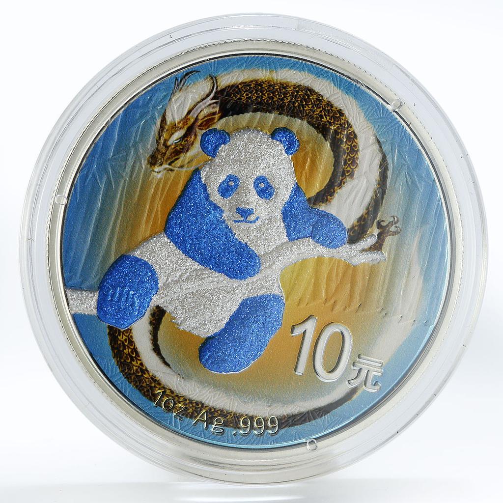 China 10 yuan Panda Dragon colored silver coin 2014