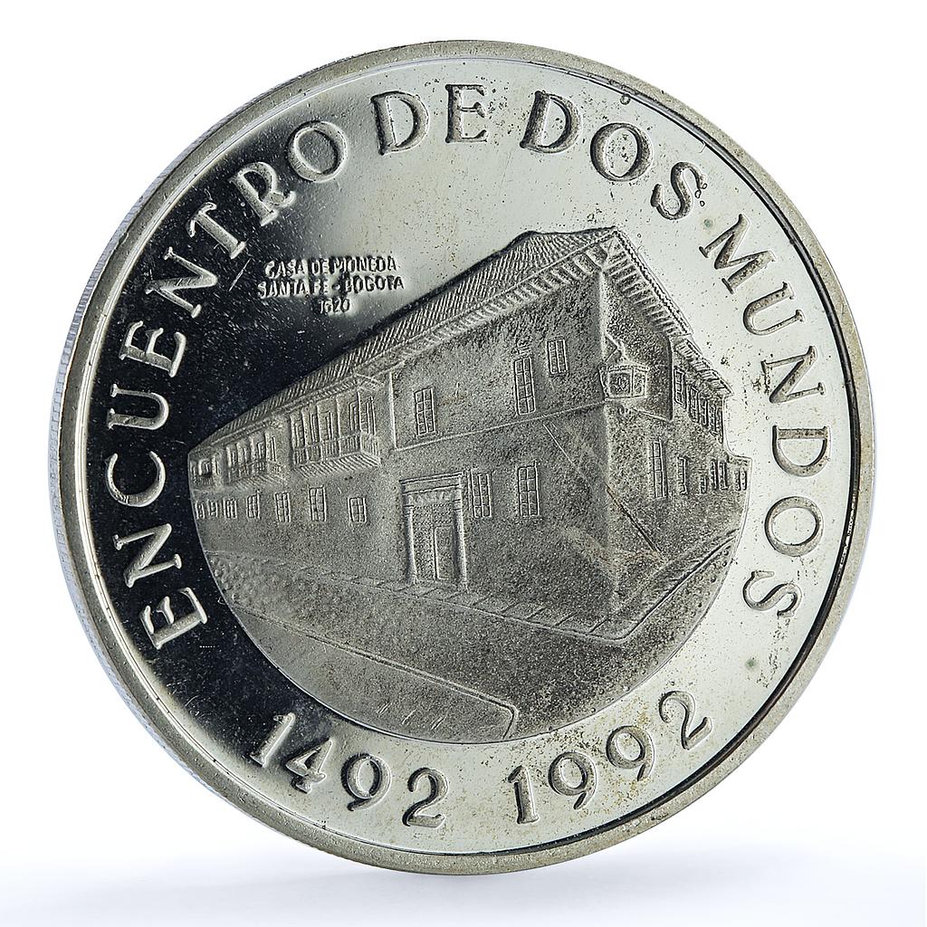 Colombia 10000 pesos Bogota Mint Encounter Two Worlds proof silver coin 1991 Colombia 10000 pesos Bogota Mint Encounter Two Worlds proof silver coin 1991