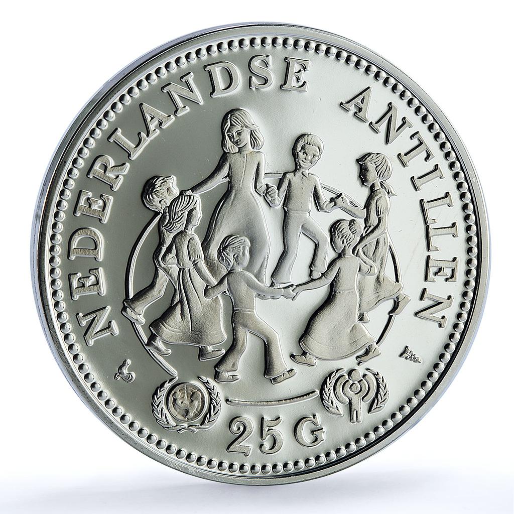 Netherlands Antilles 25 gulden Year of Child KM-22 UNICEF proof silver coin 1979 Netherlands Antilles 25 gulden Year of Child KM-22 UNICEF proof silver coin 1979