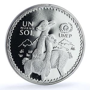 Peru 1 sol UNEP KM-314 Wildlife Fauna Camels Vicunas proof silver coin 1994
