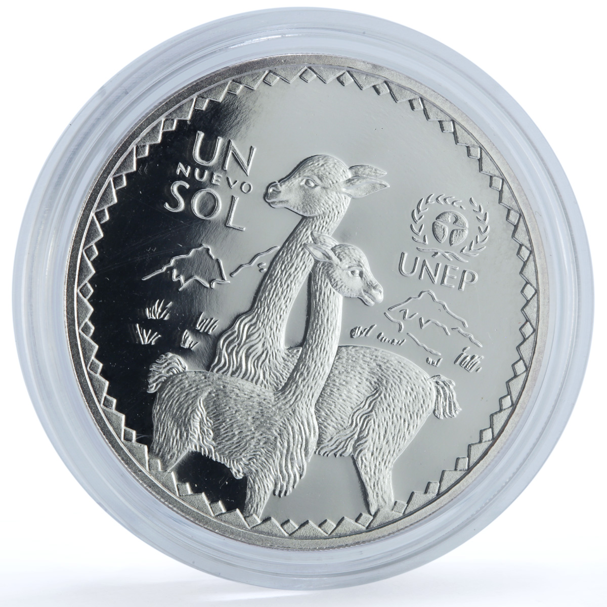 Peru 1 sol UNEP KM-314 Wildlife Fauna Camels Vicunas proof silver coin 1994 Peru 1 sol UNEP KM-314 Wildlife Fauna Camels Vicunas proof silver coin 1994