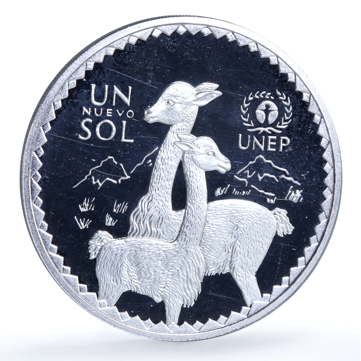 Peru 1 sol UNEP KM-314 Wildlife Fauna Camels Vicunas proof silver coin 1994 Peru 1 sol UNEP KM-314 Wildlife Fauna Camels Vicunas proof silver coin 1994