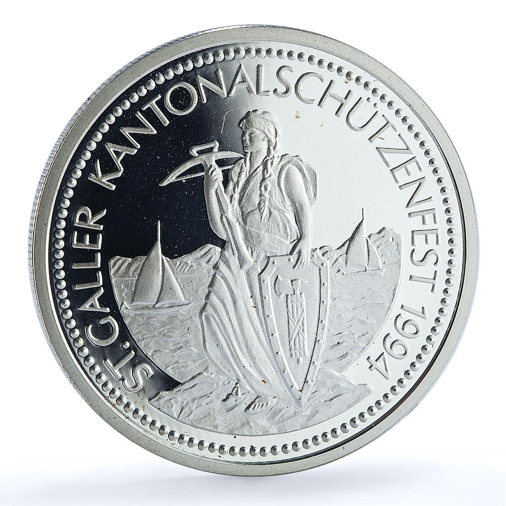 Switzerland 50 francs St. Gallen Shooting Festival X#S44 Bear silver coin 1994