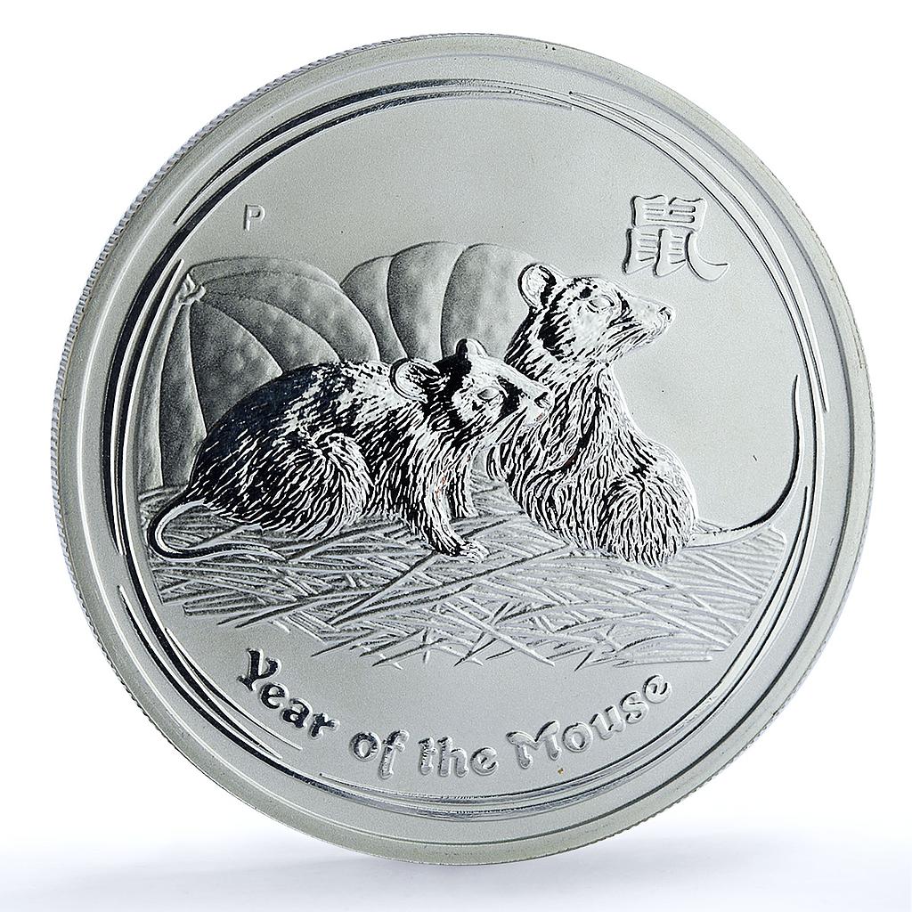 Australia 2 dollars Year Rat KM-1886 Lunar Series 2 Mouse 2 oz silver coin 2008