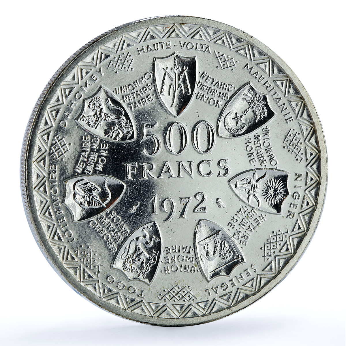 Western African States 500 francs Monetary Union KM-7 Dahomey silver coin 1972 Western African States 500 francs Monetary Union KM-7 Dahomey silver coin 1972