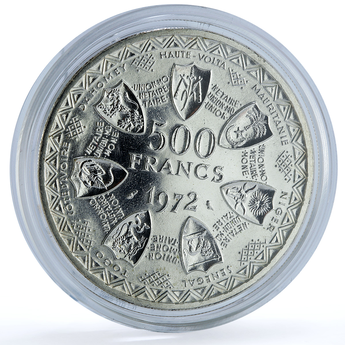 Western African States 500 francs Monetary Union KM-7 Dahomey silver coin 1972 Western African States 500 francs Monetary Union KM-7 Dahomey silver coin 1972