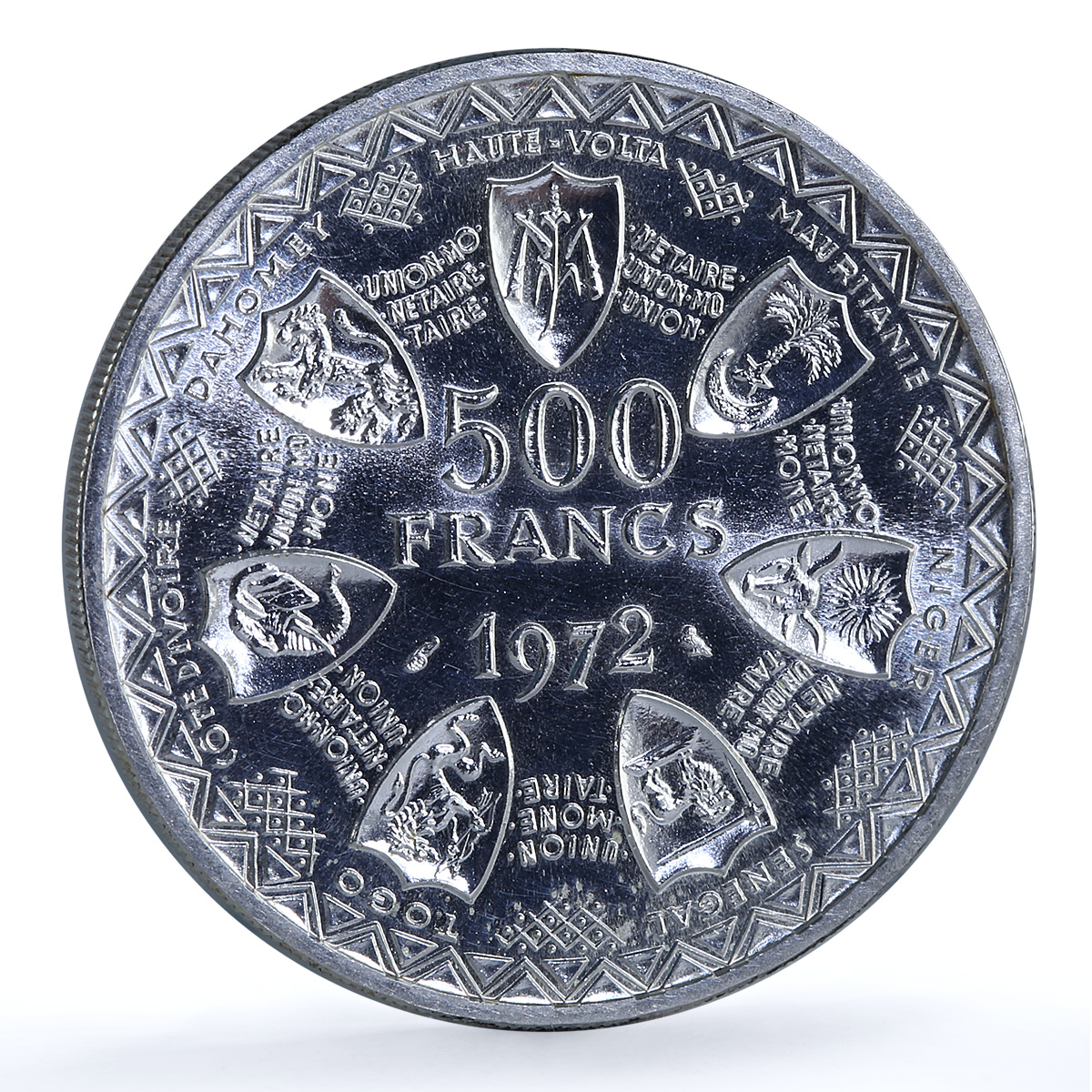 Western African States 500 francs Monetary Union KM-7 Dahomey silver coin 1972 Western African States 500 francs Monetary Union KM-7 Dahomey silver coin 1972