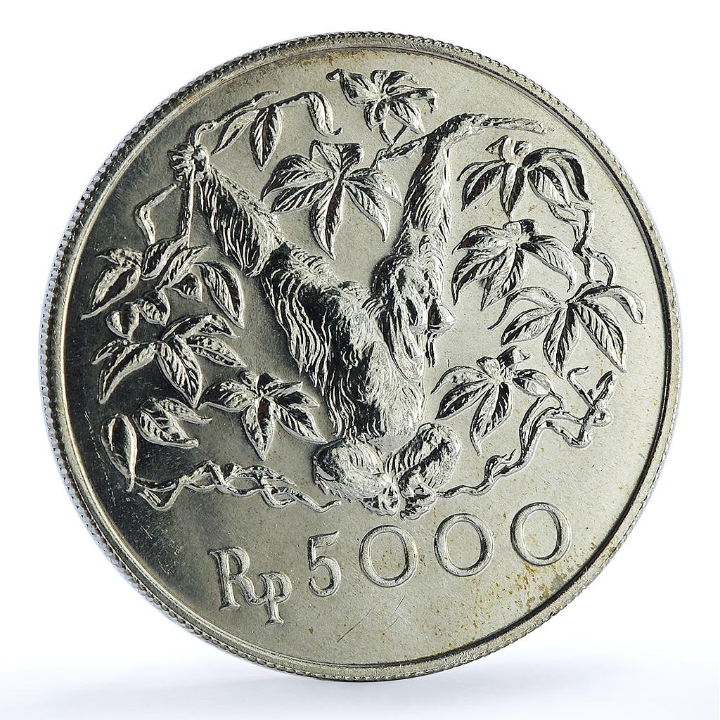 Indonesia 5000 rupiah Orangutan KM-40 Conservation Fauna Monkey silver coin 1974 Indonesia 5000 rupiah Orangutan KM-40 Conservation Fauna Monkey silver coin 1974