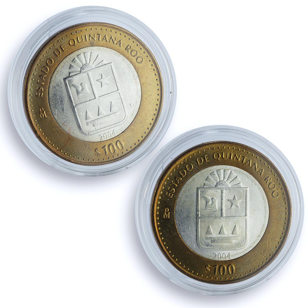 Mexico 100 pesos x 2 Set Oaxaca State KM-740 Federation bimetal coins 2004 Mexico 100 pesos x 2 Set Oaxaca State KM-740 Federation bimetal coins 2004