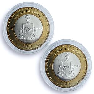 Mexico 100 pesos x 2 Set Colima State KM-729 Federation bimetal coins 2005