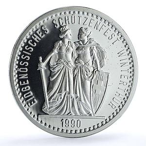 Switzerland 50 francs Winterthur Shooting Festival X#S30 proof silver coin 1990