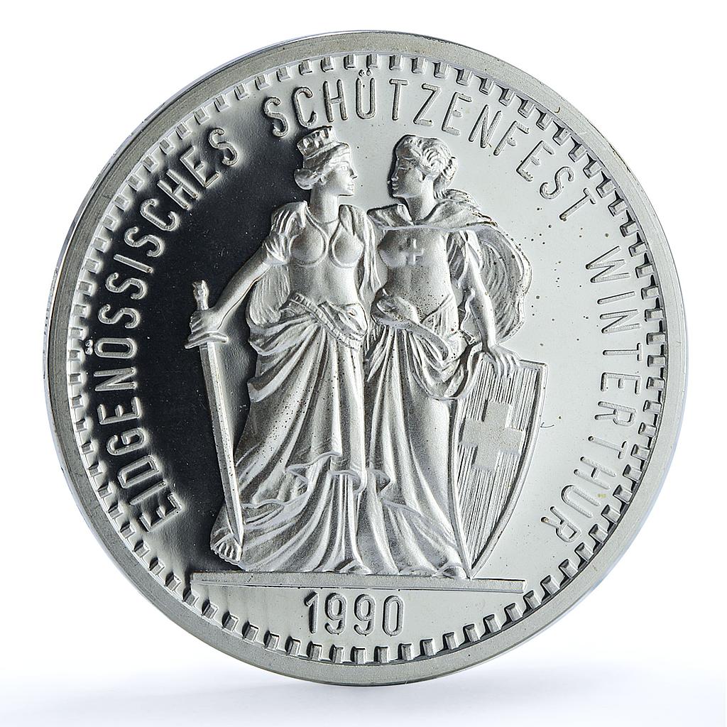 Switzerland 50 francs Winterthur Shooting Festival X#S30 proof silver coin 1990