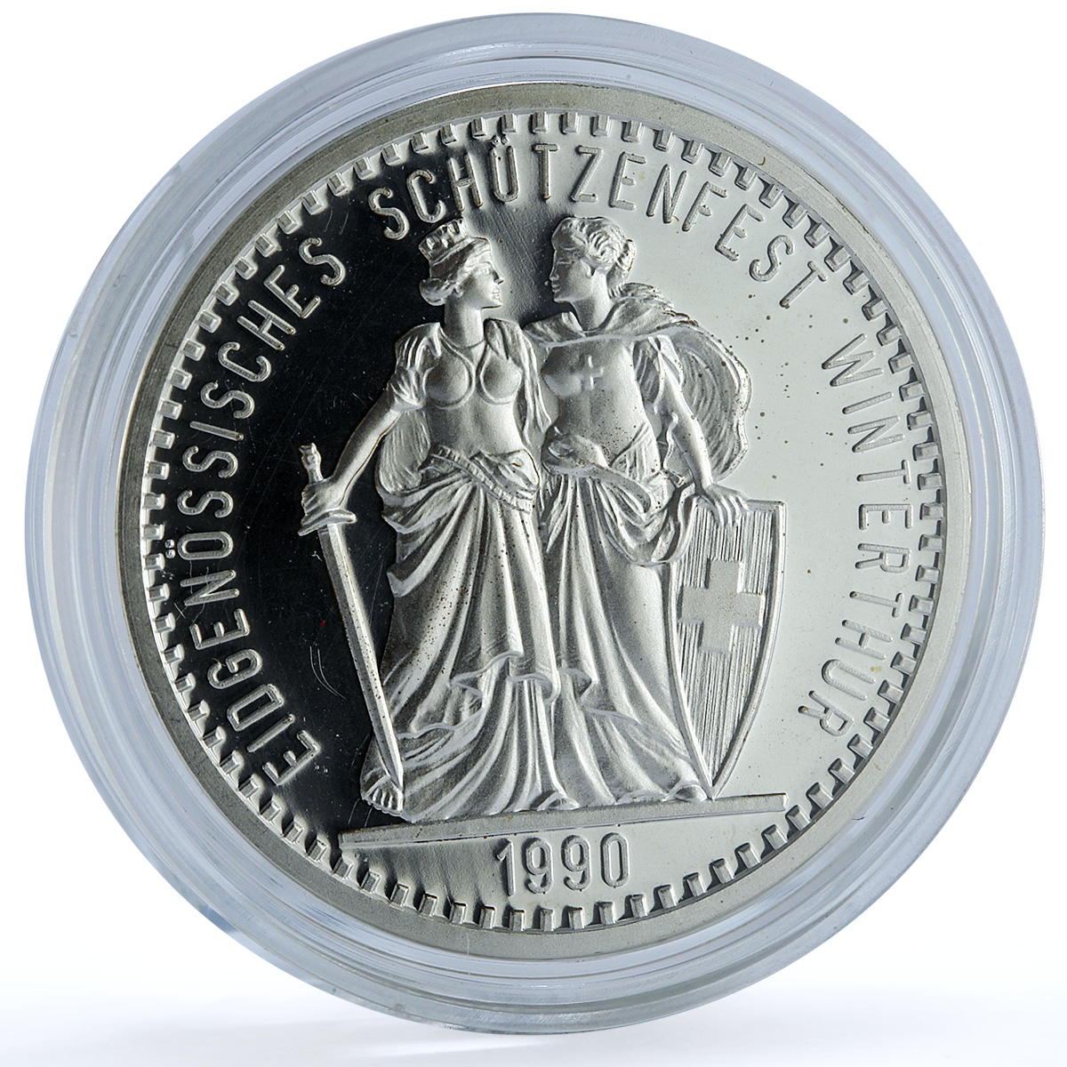 Switzerland 50 francs Winterthur Shooting Festival X#S30 proof silver coin 1990