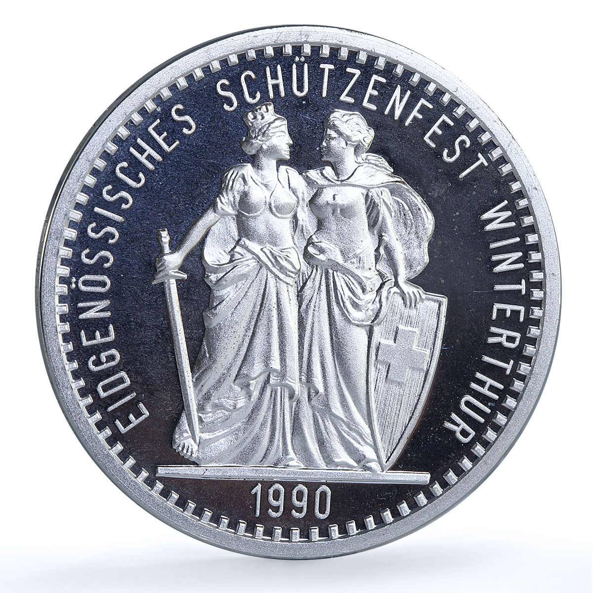 Switzerland 50 francs Winterthur Shooting Festival X#S30 proof silver coin 1990