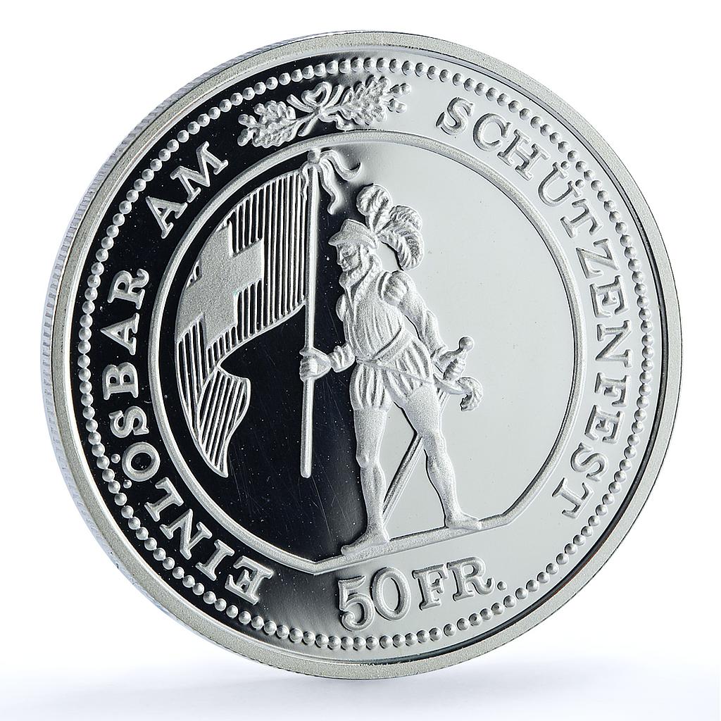 Switzerland 50 francs Weinfelden Shooting Festival X#S42 proof silver coin 1993