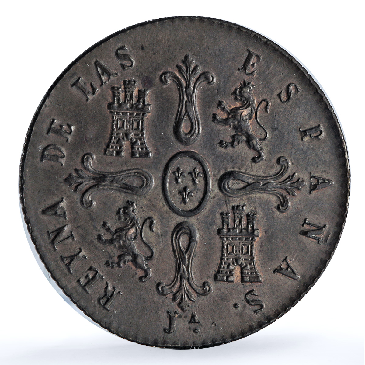 Spain 8 maravedis Isabella II Jubia Mint KM- 531.2 Cal-488 copper coin 1850 Spain 8 maravedis Isabella II Jubia Mint KM- 531.2 Cal-488 copper coin 1850