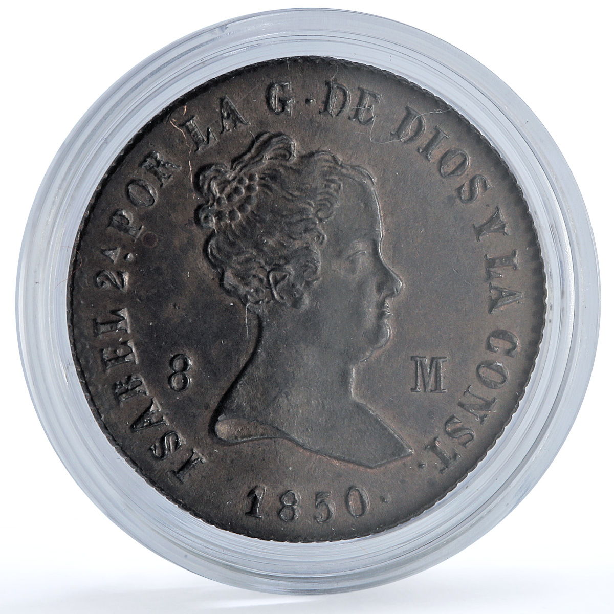Spain 8 maravedis Isabella II Jubia Mint KM- 531.2 Cal-488 copper coin 1850 Spain 8 maravedis Isabella II Jubia Mint KM- 531.2 Cal-488 copper coin 1850