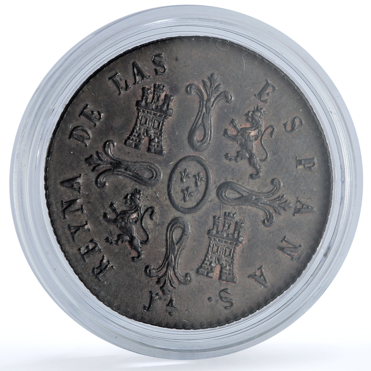Spain 8 maravedis Isabella II Jubia Mint KM- 531.2 Cal-488 copper coin 1850 Spain 8 maravedis Isabella II Jubia Mint KM- 531.2 Cal-488 copper coin 1850