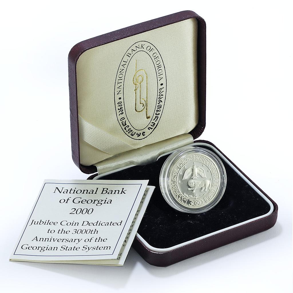 Georgia 10 lari State System KM-83 Statehood History proof silver coin 2000