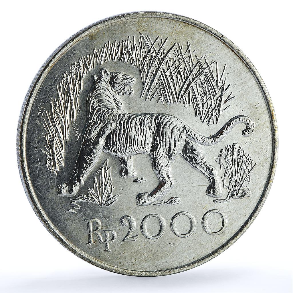 Indonesia 2000 rupiah Javan Tiger KM-39 Conservation Fauna Cat silver coin 1974 Indonesia 2000 rupiah Javan Tiger KM-39 Conservation Fauna Cat silver coin 1974