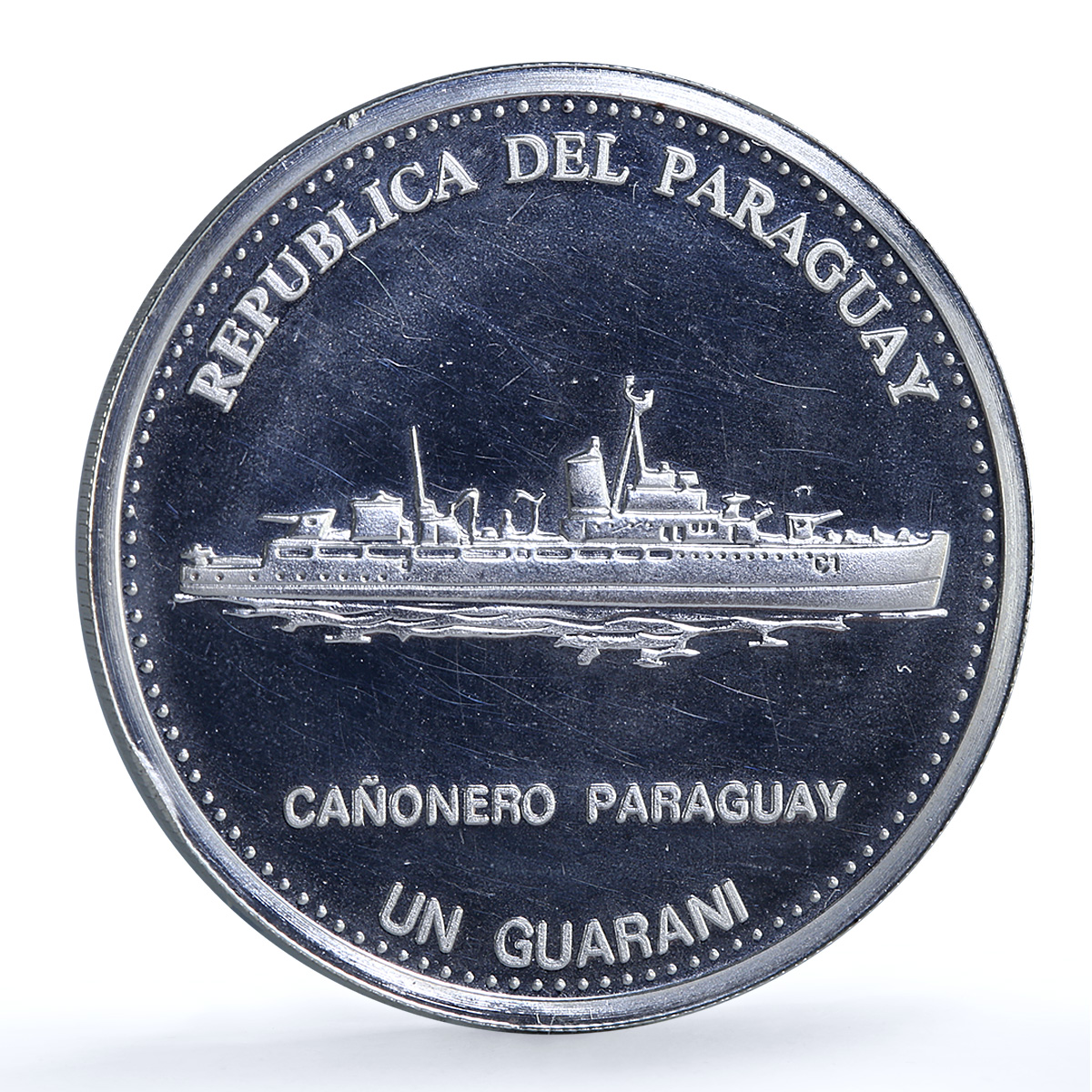 Paraguay 1 guarani Central Bank KM-197 Canonero Ship proof silver coin 2002 Paraguay 1 guarani Central Bank KM-197 Canonero Ship proof silver coin 2002