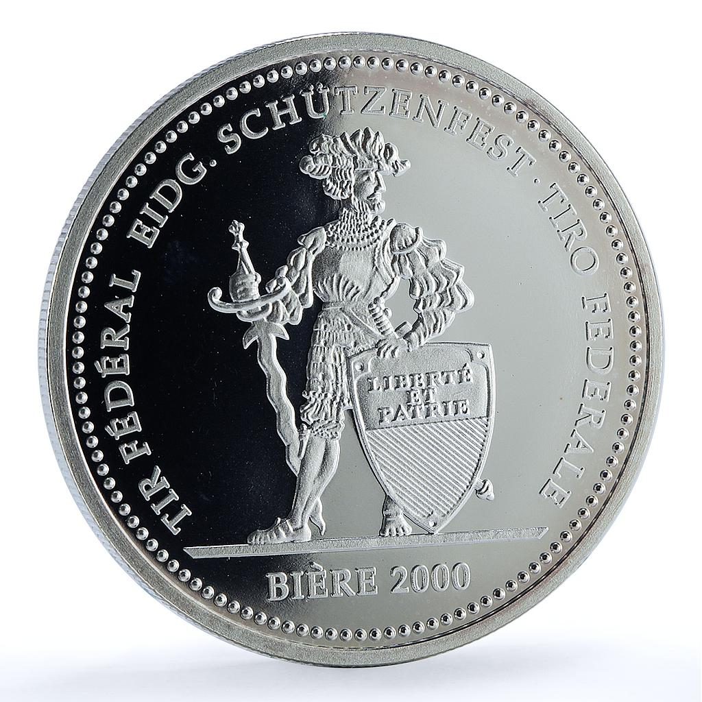 Switzerland 50 francs Biere Shooting Festival X#S59 Soldier silver coin 2000